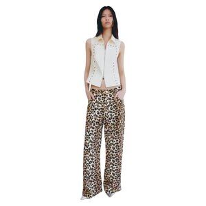 Like New MNG Leopard-Print Wide Leg Jeans | Brown/Black | Cotton Denim | Size 8